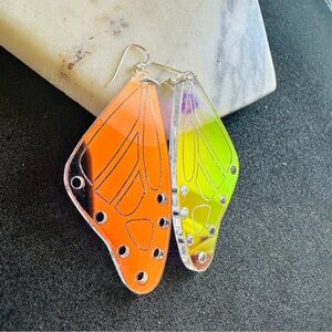 Holographic Dragonfly Wing Earrings Sterling Silver